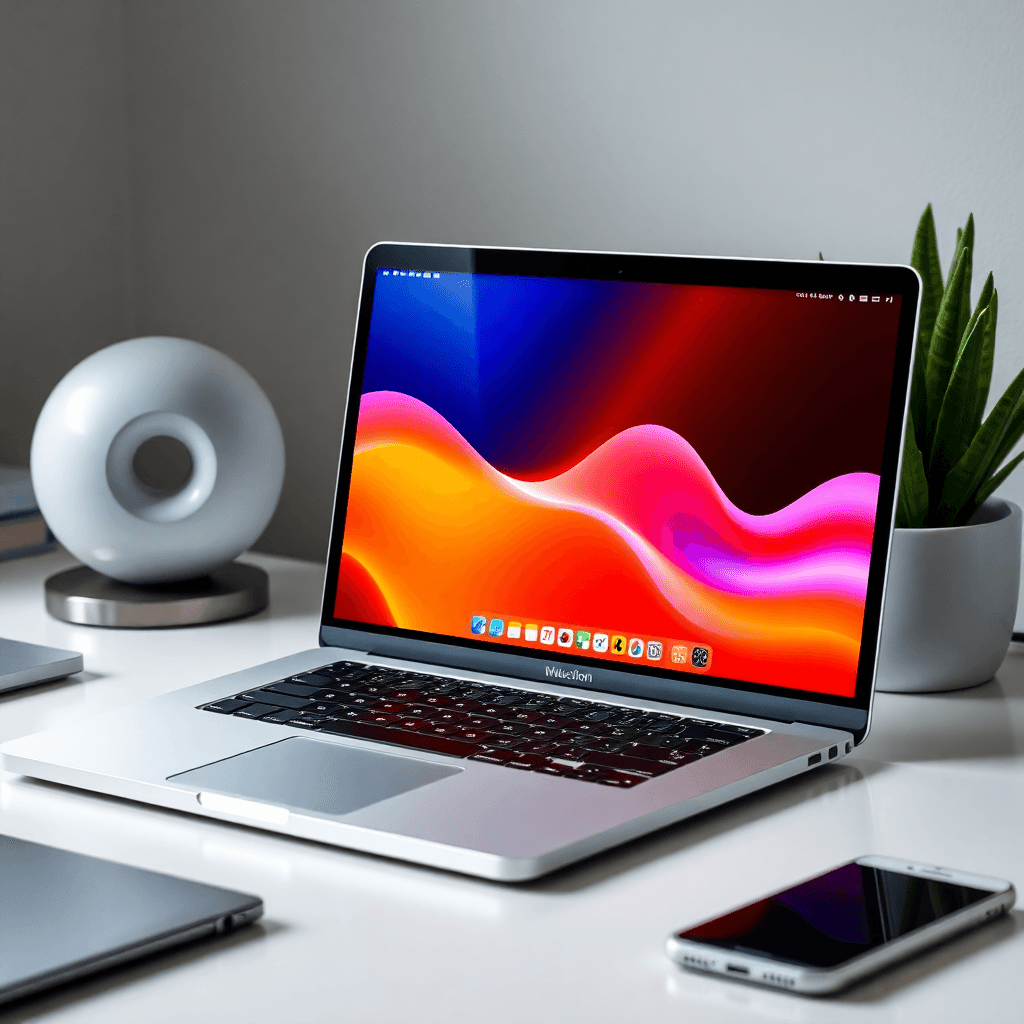 MacBook Pro displaying modern AI software interface